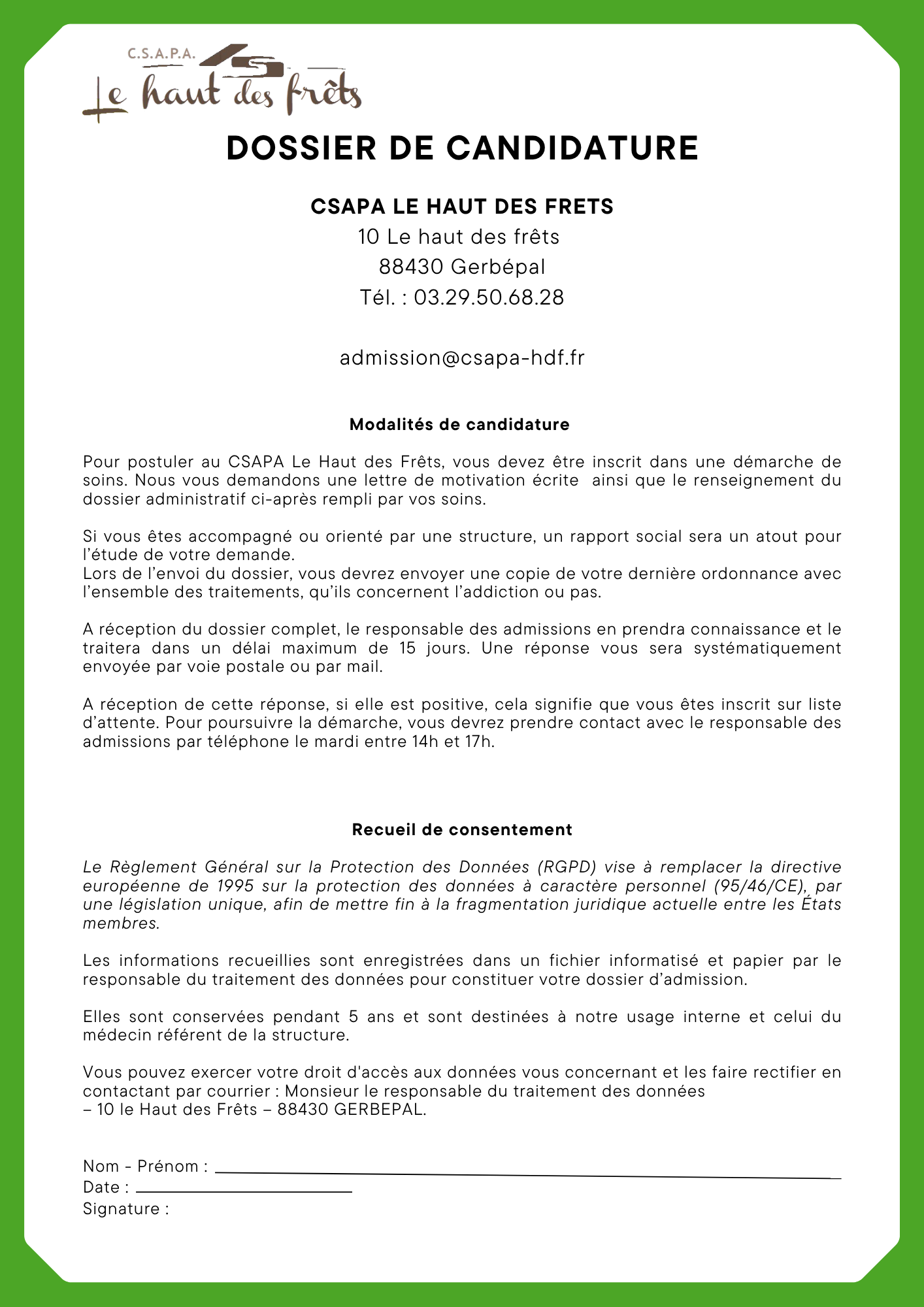 dossier; candidature